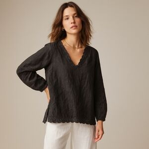 J.Crew Linen Bungalow Embroidered‎ Top Coastal Boho Capsule Wardrobe Sz M